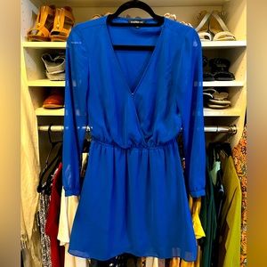 Gorgeous blue express dress size small with sheer arms